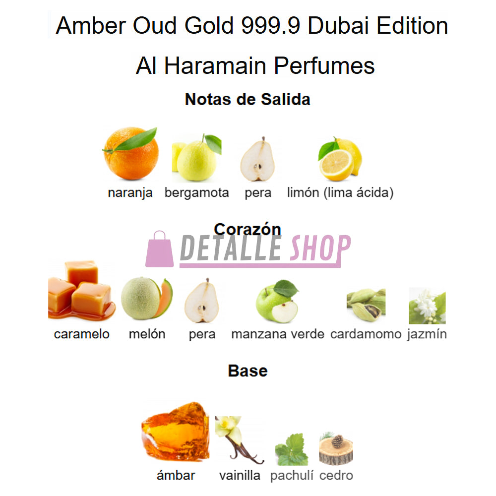 Perfume oriental gourmand Amber Oud Gold 999.9 Dubai Edition de Al Haramain Perfumes, elegante y exclusivo, disponible en Sevilla, Málaga y Alicante.