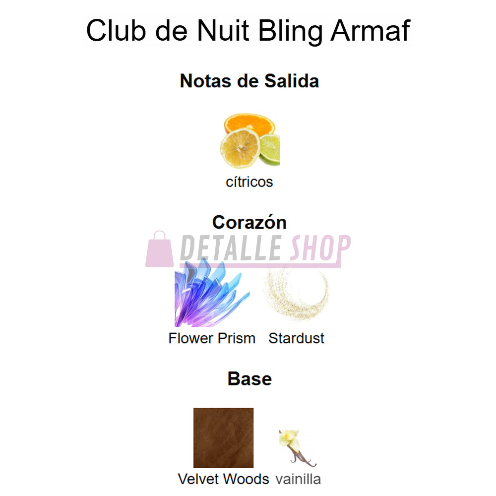 Notas cítricas y vainilla del perfume Club de Nuit Bling de Armaf