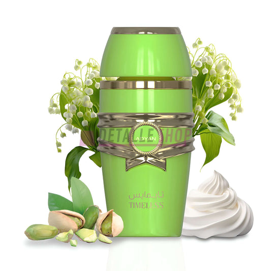 Timeless Pastels of Arabia de Adyan 100ml perfume bottle surrounded by lily of the valley, pistachios, and cream.
