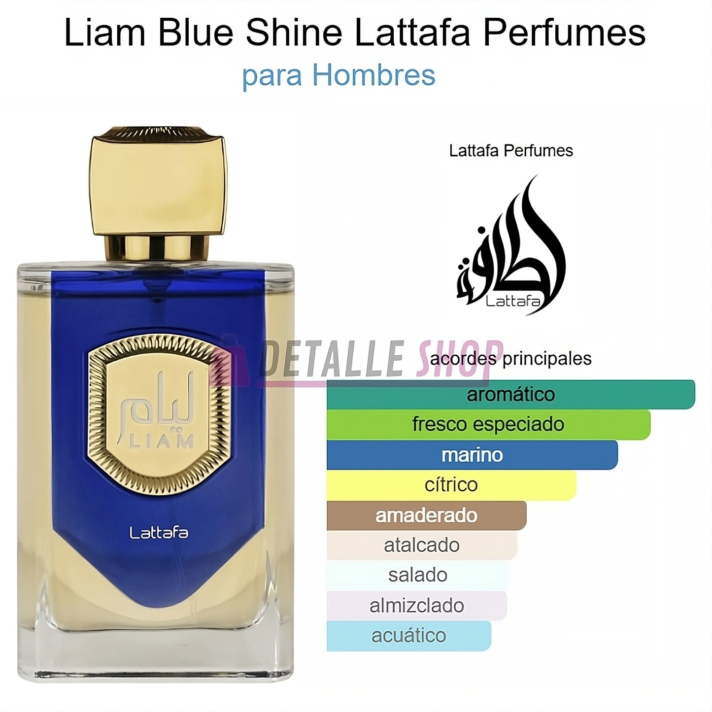 Fragancia Lattafa Liam Blue Shine ideal para hombres elegantes y modernos perfume arabe dubai comprar lorca aguilas murcia