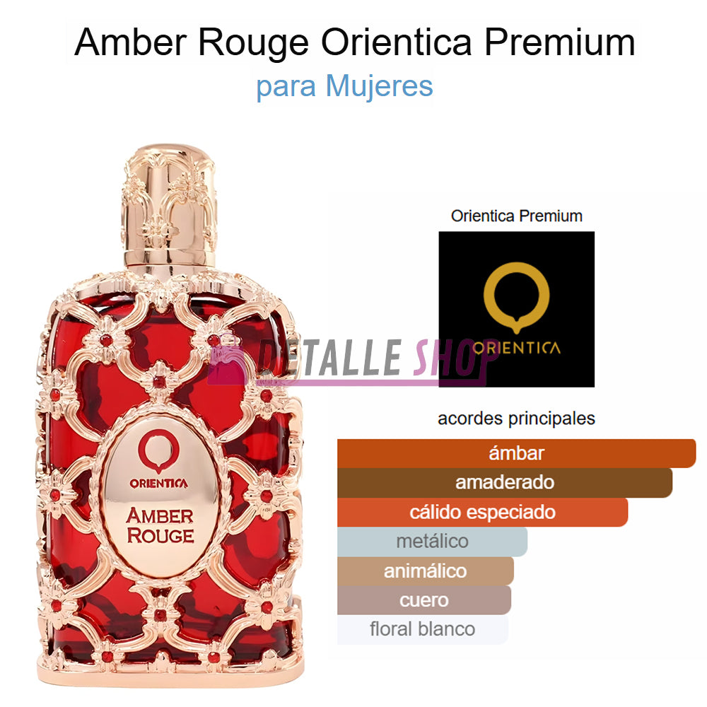 Perfume de lujo Amber Rouge Orientica con notas de azafrán y jazmín notas opiniones como huele dubai comprar para mujer fenemino elegante lujoso comprar online españa mayoristas