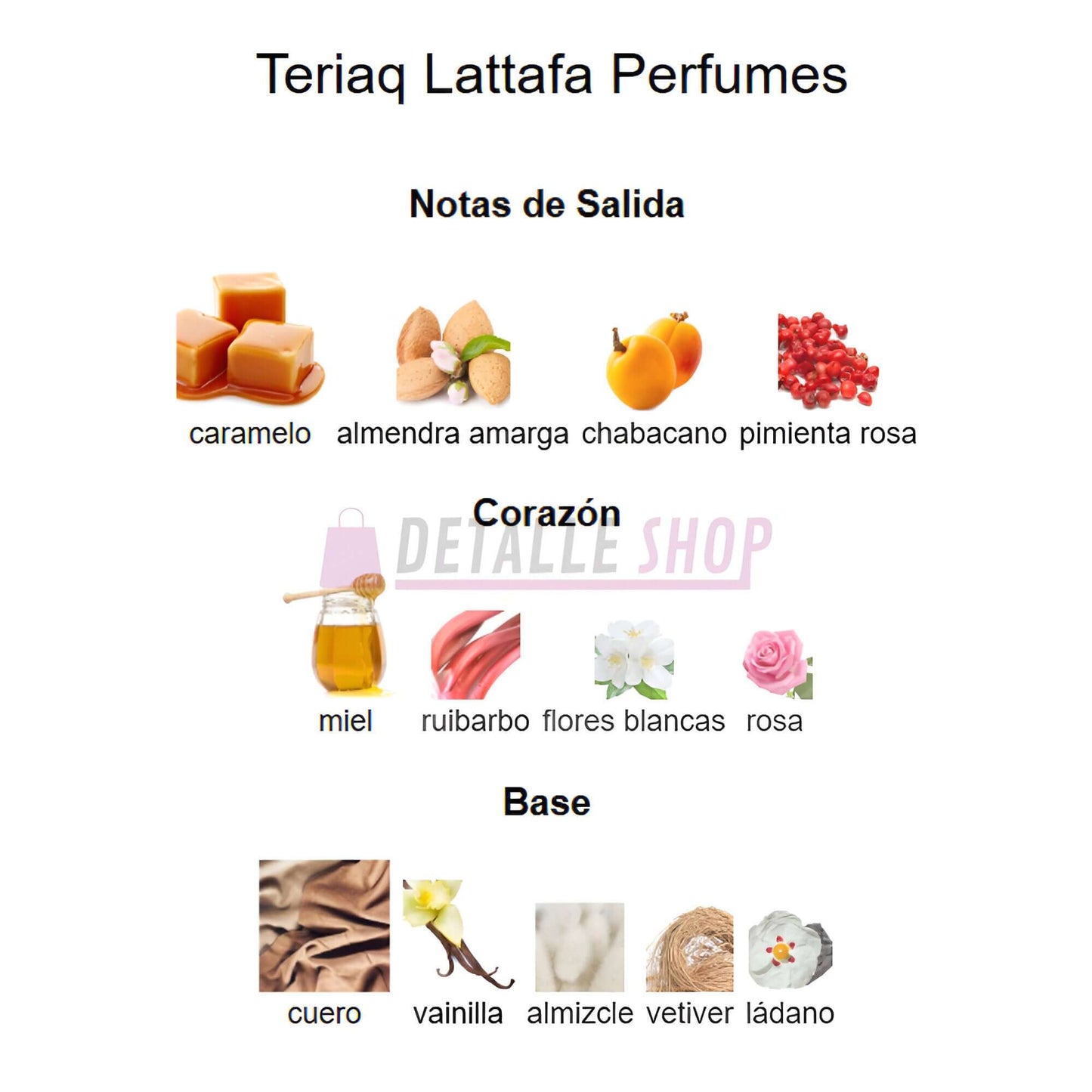 Terias notas olfativas lattafa perfume arabe dubai mujer dulce unisex oriental.