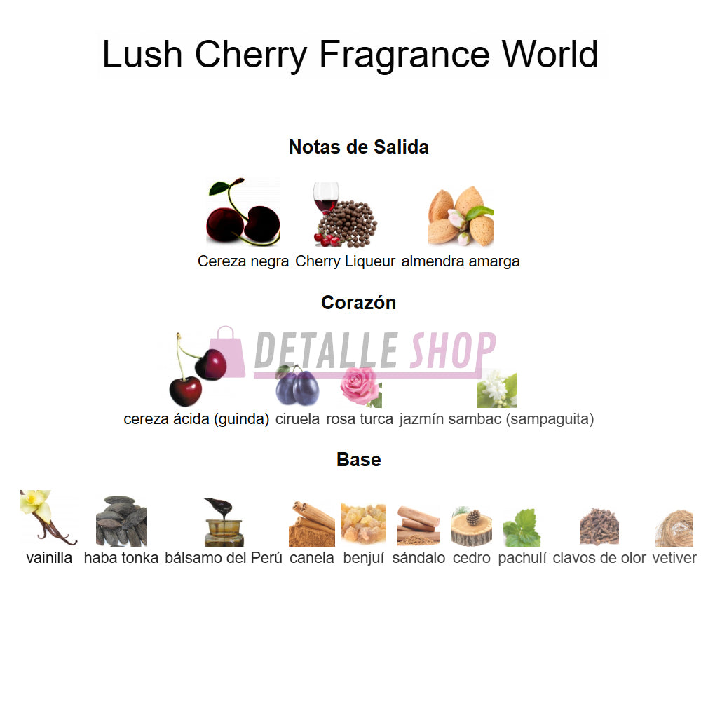 Perfume árabe Lush Cherry en Barcelona junto a muestras French Avenue perfumes, fragancias exclusivas de Dubái con notas orientales y toques de cereza.