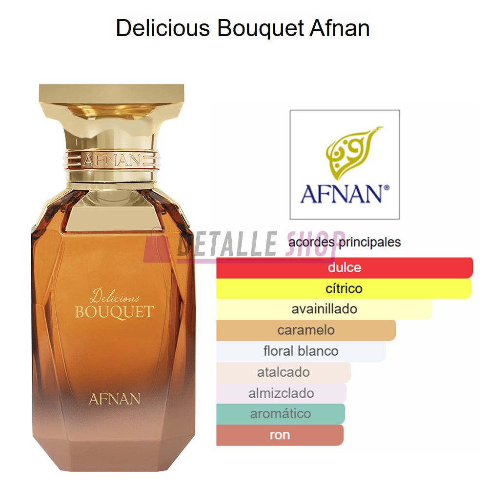 Perfume árabe masculino Delicious Bouquet de Afnan con ámbar y especias. Opiniones y reseñas de clientes en Barcelona, Málaga y Sevilla.