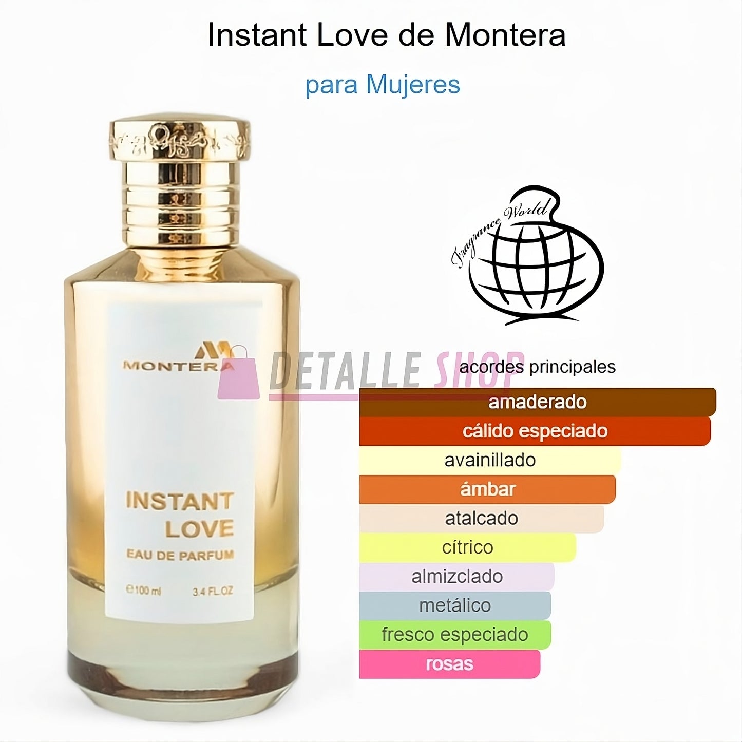 Perfume Montera Instant Love para mujer, notas florales y dulces, 100 ml