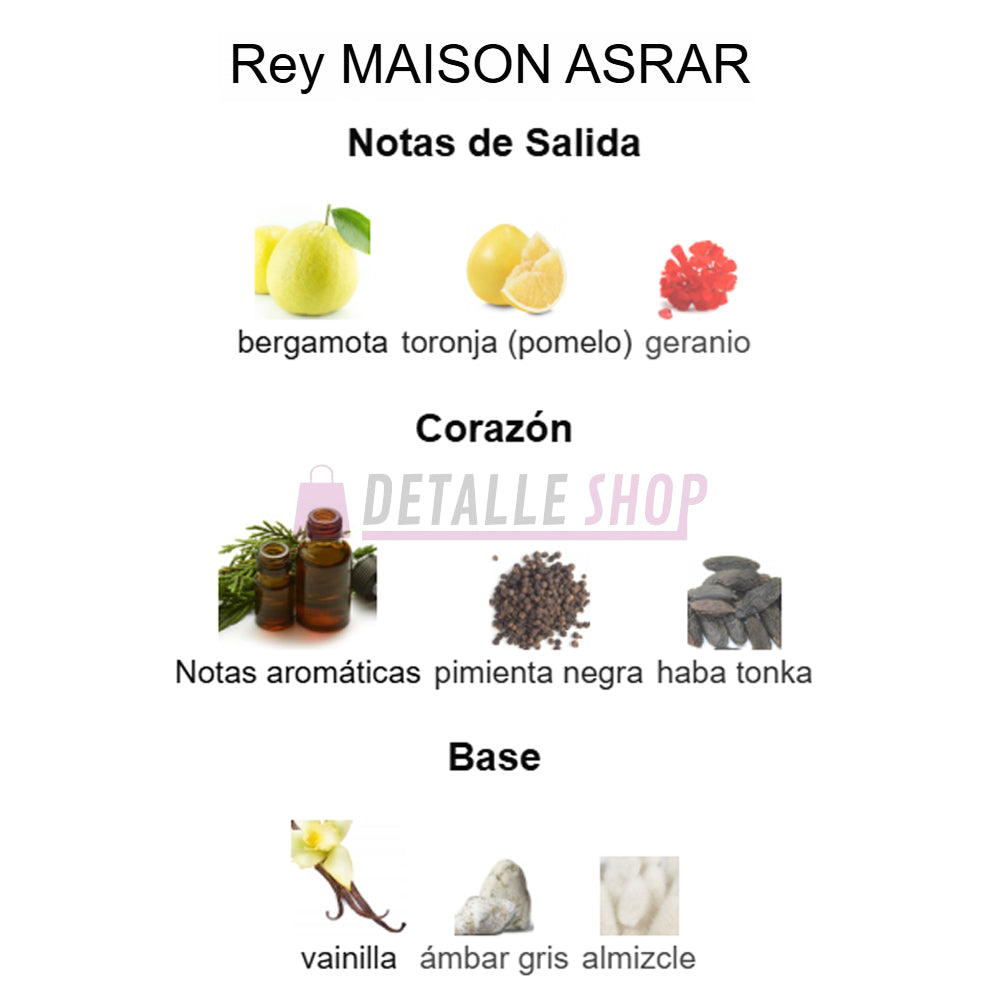 Presentación original del perfume Rey de Maison Asrar eau de parfum