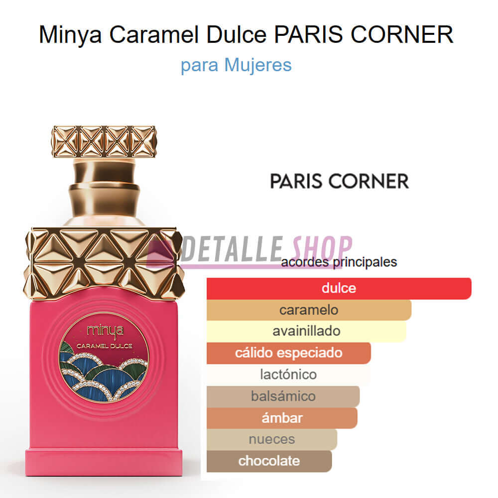 Perfumería árabe Minya Dulce Caramel, perfume femenino de larga duración, regalo perfecto para Navidad, disponible en Lorca.
