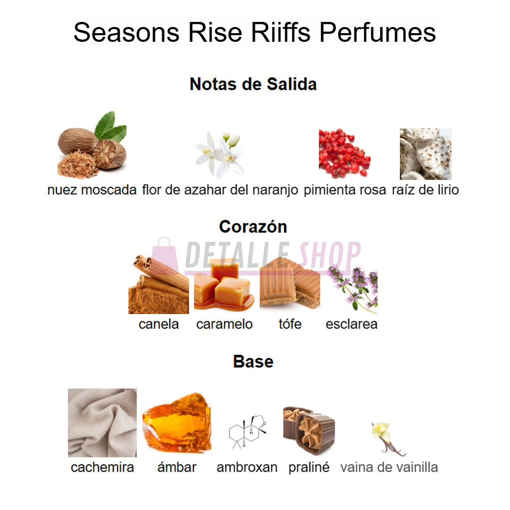 Seasons Rise Riiffs perfume árabe elegante con aroma intenso y sofisticado notas olfativas ingredientes