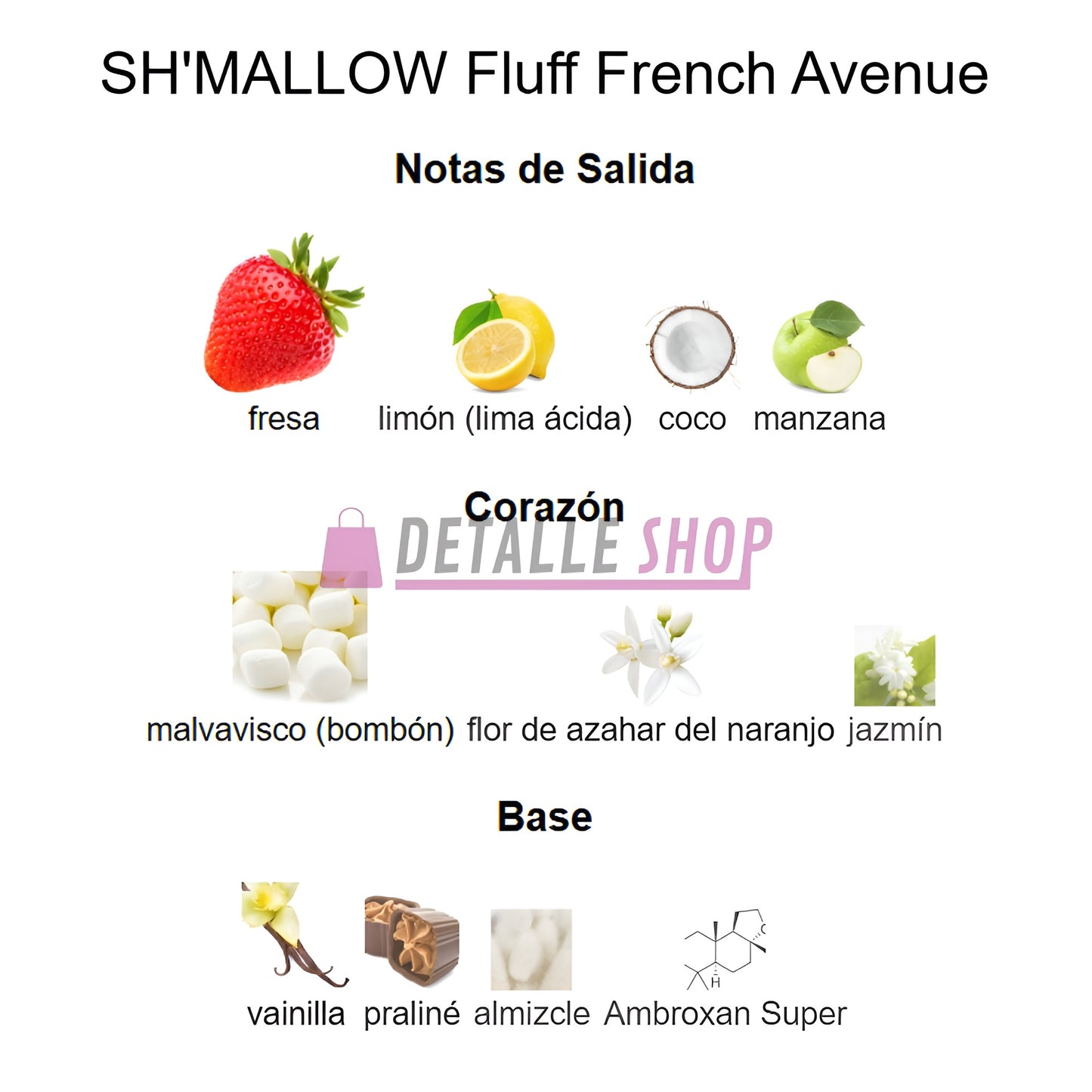 Botella de perfume SH'MALLOW Fluff French Avenue con notas dulces de nube de algodón y fresa notas reseñas opiniones dubai clientes comprar economico barato dubai en lorca