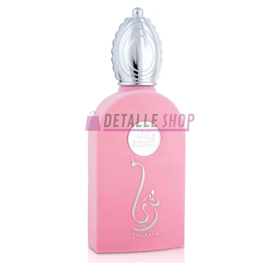 Thuraya Rossa de Mamlakat al Oud 100ml perfume bottle in pink with silver cap