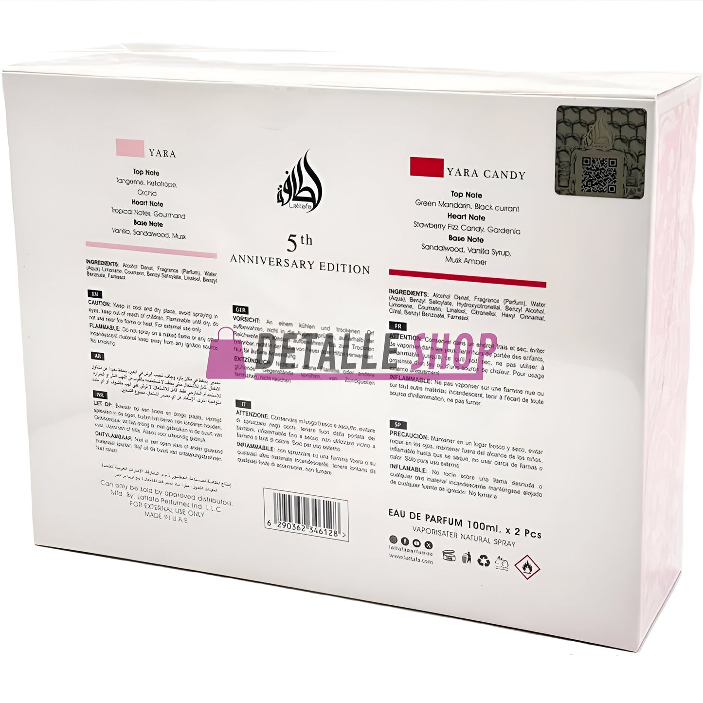 Caja del Pack Aniversario Yara y Yara Candy Lattafa ideal para regalo elegante original dubai yara lorca murcia mayoristas