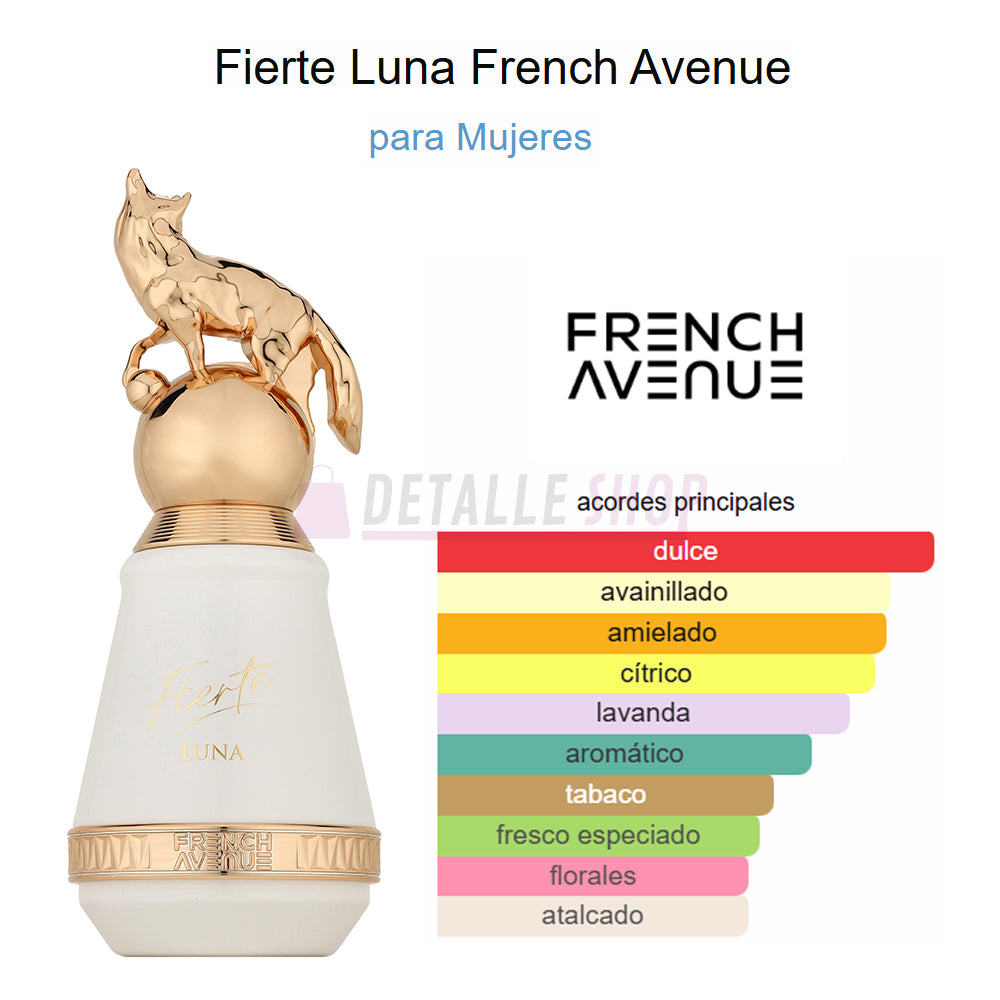 Perfume Fierte Luna de French Avenue, estilo árabe sofisticado para mujer. Disponible en perfumerías mayoristas en Madrid y Málaga.