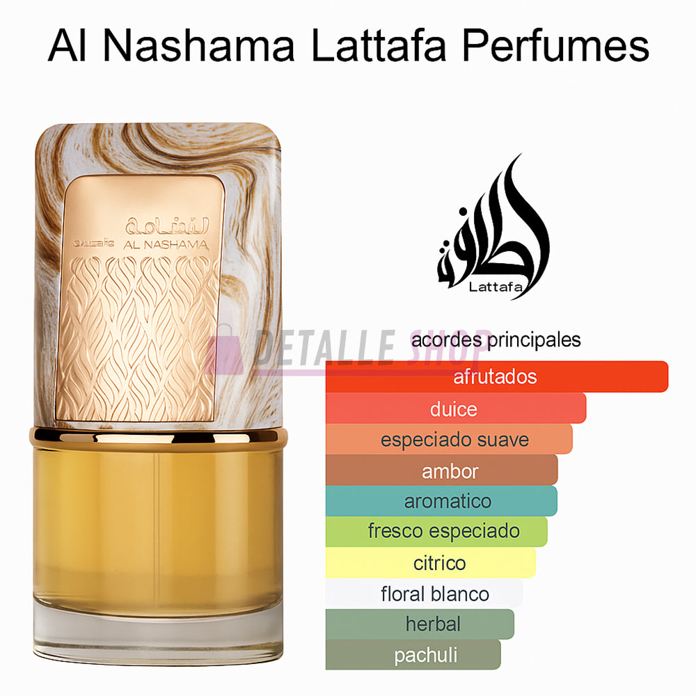 al nashama lattafa alicante, comprar al nashama alicante, perfumes arabe lattafa alicante notas olfativas perfume dorado frutal lattafa para mujeres