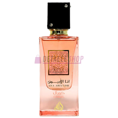 Ana Abiyedh Coral de Lattafa perfume árabe para mujer, frasco del perfume