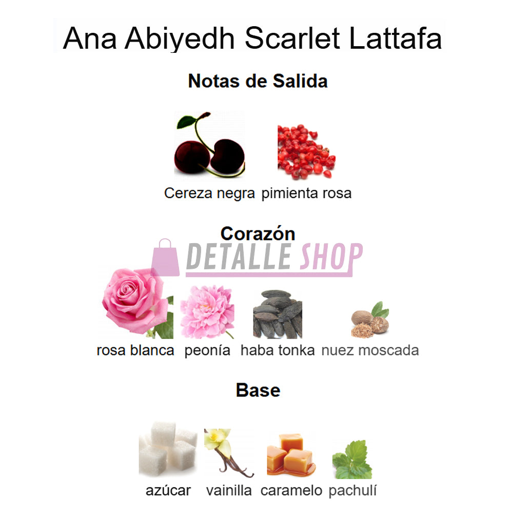 Notas del perfume Ana Abiyedh Scarlet de Lattafa 