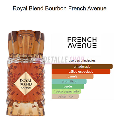Fragancia Royal Blend Bourbon amaderada y especiada, perfume árabe de lujo French Avenue, Royal Blend Bourbon comprar online en perfumería árabe en Lorca, comprar Bourbon Madrid y Barcelona