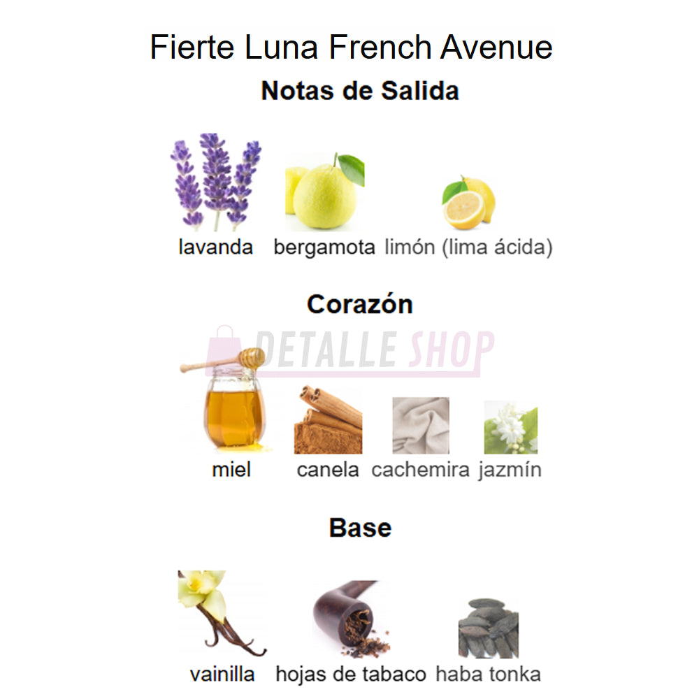 Fierte Luna French Avenue, perfume árabe femenino con notas intensas. Compra online en España o Dubai con perfumería de confianza.