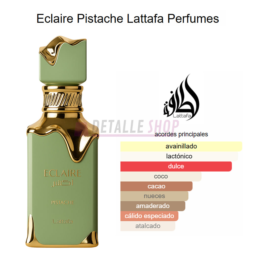 Pistache Eclaire Lattafa en Barcelona, comprar online con muestras de Eclaire Pistache disponibles