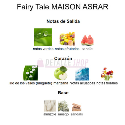 Perfume floral y ambarado Fairy Tale de Maison Asrar, ideal para mujeres elegantes.