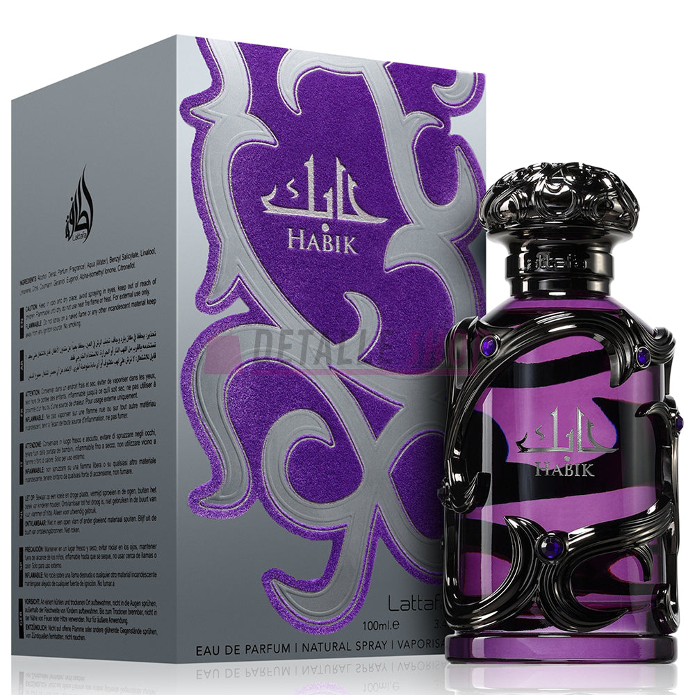 Perfume árabe Habik de Lattafa para hombres con su elegante caja de presentación