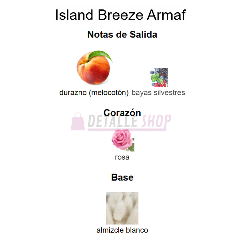 Ingredientes principales del perfume Island Breeze de Armaf para mujer