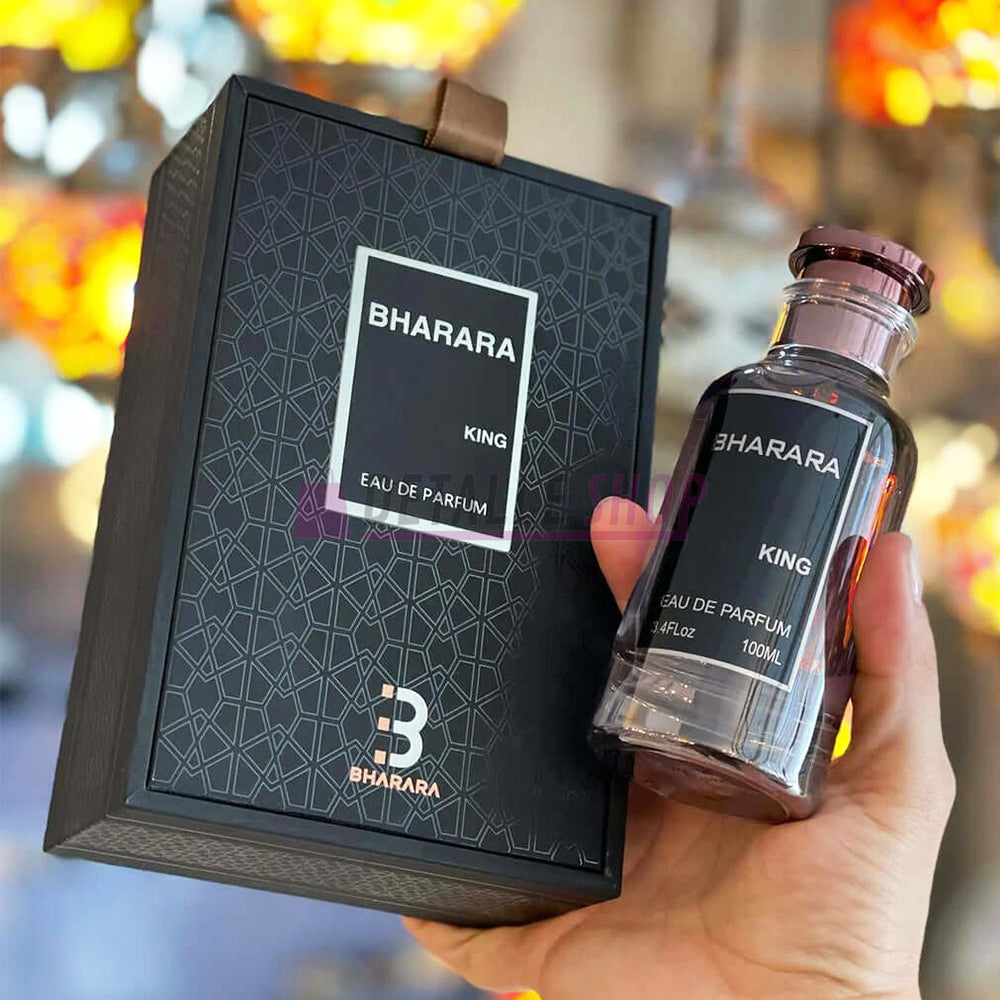 King de Bharara Eau de Parfum masculino, fragancia oriental citrica, vainilla, ideal para día y noche.