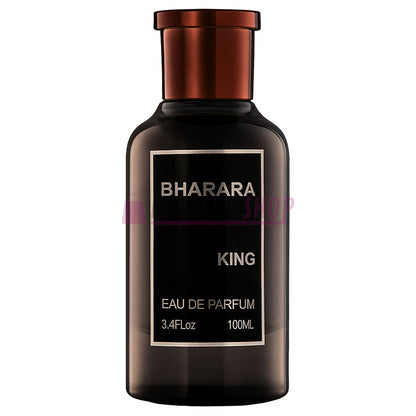King Bharara botella perfume masculino con notas citricasy afrutada, duración larga y estilo sofisticado.