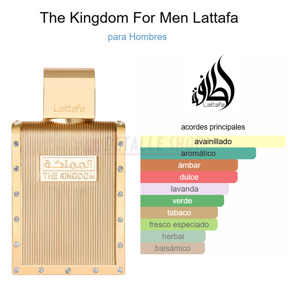 Eau de Parfum THE KINGDOM de Lattafa para hombres, perfume de lujo y distinción.