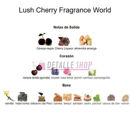 Perfume árabe Lush Cherry en Barcelona junto a muestras French Avenue perfumes, fragancias exclusivas de Dubái con notas orientales y toques de cereza.