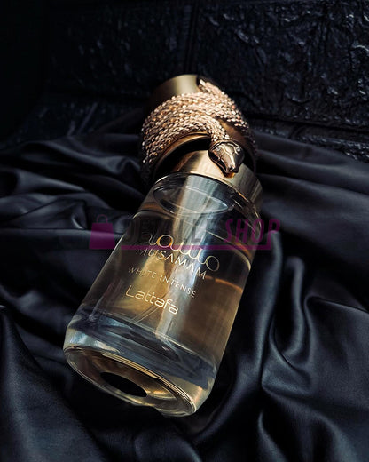 Imagen de producto del perfume Lattafa Musamam White Intense, aroma unisex duradero