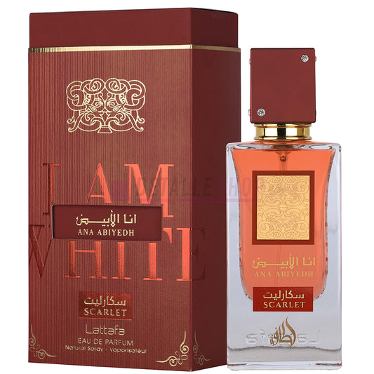 caja y bote perfume árabe Ana Abiyedh Scarlet de Lattafa para mujer