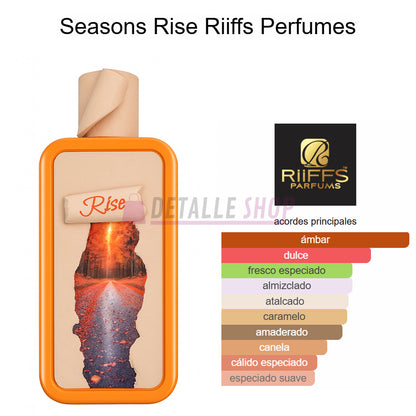 Frasco original del perfume Seasons Rise de Riiffs con notas orientales notas olfativas
