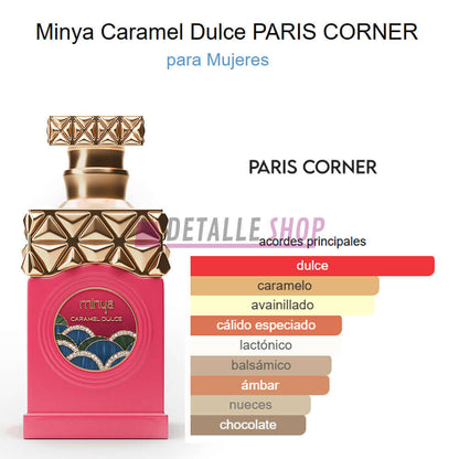 Perfumería árabe Minya Dulce Caramel, perfume femenino de larga duración, regalo perfecto para Navidad, disponible en Lorca.