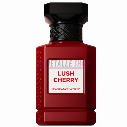 Perfume árabe Lush Cherry de Fragrance World en Alicante, elegante perfume de cereza de inspiración Dubái, disponible en colección de perfumes exclusivos.