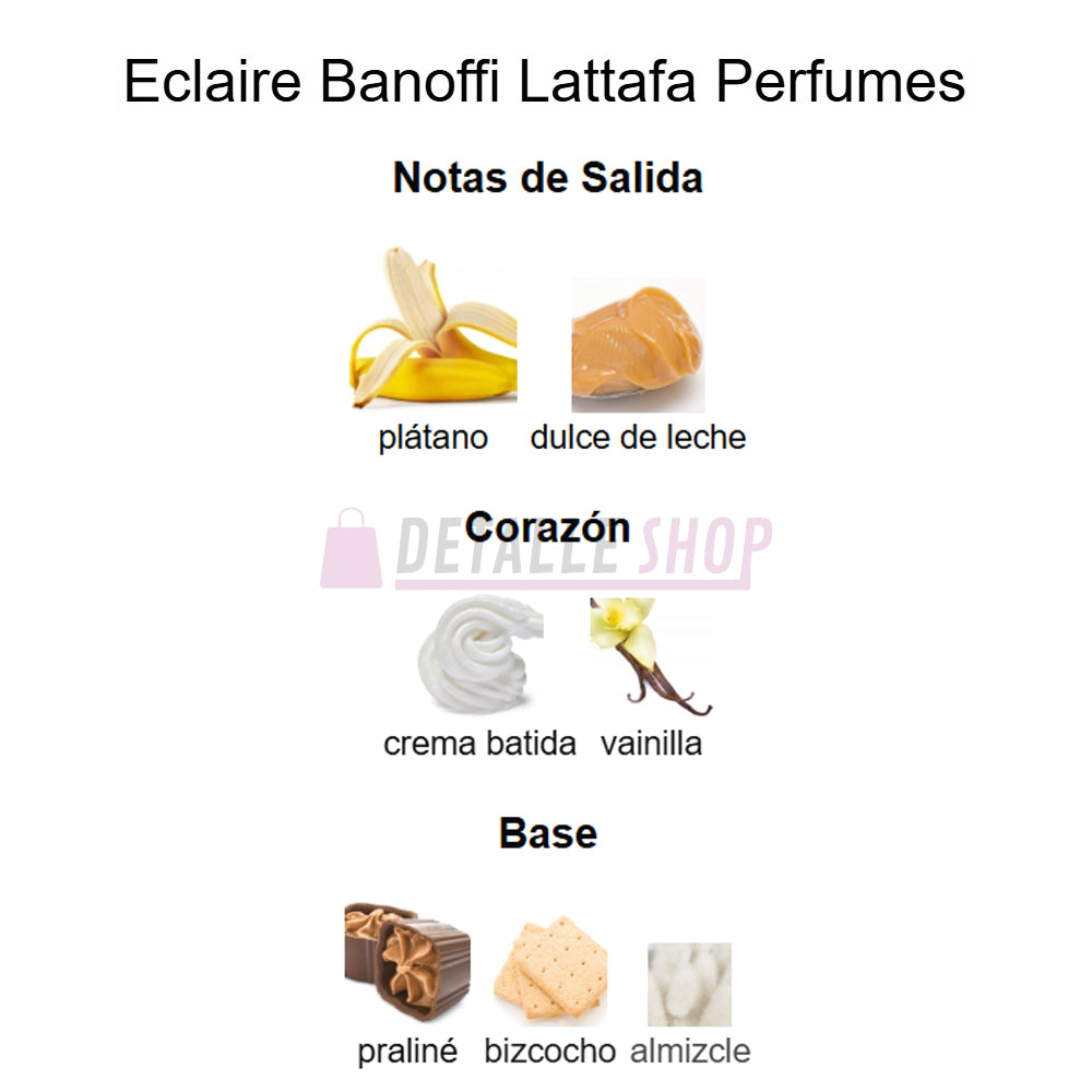 Lattafa Éclaire Banoffi, perfume árabe para mujer. Comprar perfume árabe en Alicante. Perfumes árabes en Sevilla, Madrid y Barcelona.