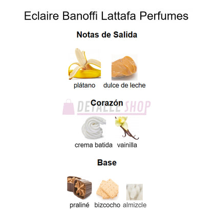 Lattafa Éclaire Banoffi, perfume árabe para mujer. Comprar perfume árabe en Alicante. Perfumes árabes en Sevilla, Madrid y Barcelona.