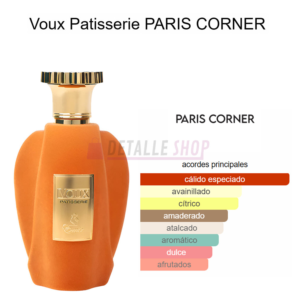Ingredientes del perfume Voux Patisserie de Paris Corner con flores y frutas exóticas