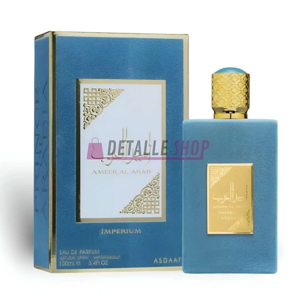 Ameer Al Arab Imperium de Asdaf 100ml perfume for men with box showing notes of freshness, strength, and elegance.