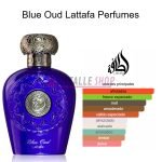 Fragancia oriental intensa Blue Oud de Lattafa, perfume sofisticado con notas de oud y madera.