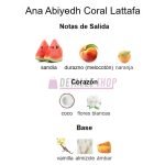 Ana Abiyedh Coral de Lattafa perfume árabe, notas olfativas florales y frutales