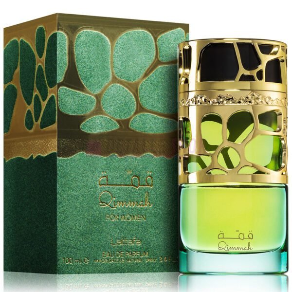 Caja y presentación elegante del perfume Qimmah de Lattafa