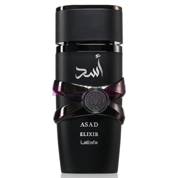 Botella y caja del perfume Asad Elixir de Lattafa
