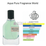 Packaging elegante del perfume unisex Aqua Pura de Fragrance World, aroma fresco y duradero.