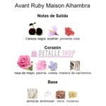 Maison Alhambra Avant Ruby Eau de Parfum femenino, aroma floral frutal y dulce.
