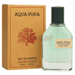 Perfume unisex Aqua Pura de Fragrance World inspirado en Megamare, aroma marino fresco y potente.
