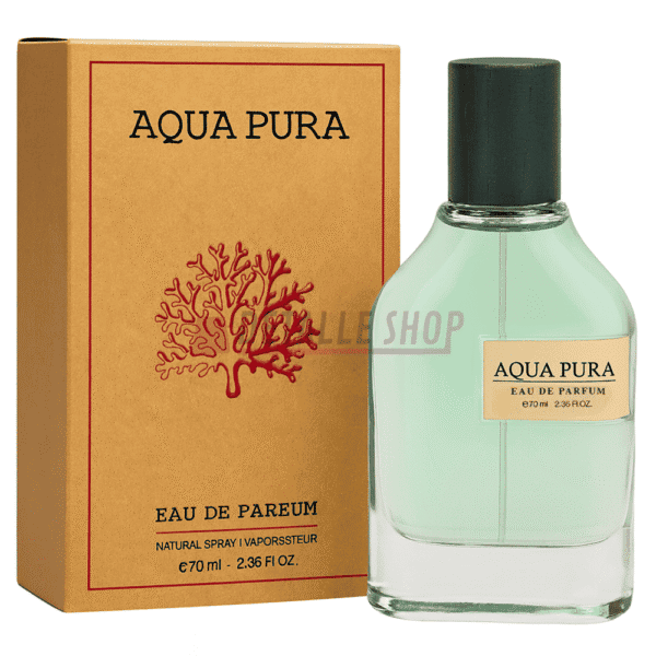 Perfume unisex Aqua Pura de Fragrance World inspirado en Megamare, aroma marino fresco y potente.