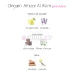 Notas del perfume Origami de Athoor Al Alam bergamota chocolate vainilla