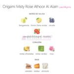 Notas del perfume Origami Misty Rose bergamota limón rosa almizcle sándalo