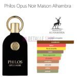 Frasco de Philos Opus Noir de Maison Alhambra perfume árabe amaderado para hombre y mujer