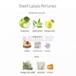 Perfume masculino Sherif de Lattafa, aroma aromático y amaderado